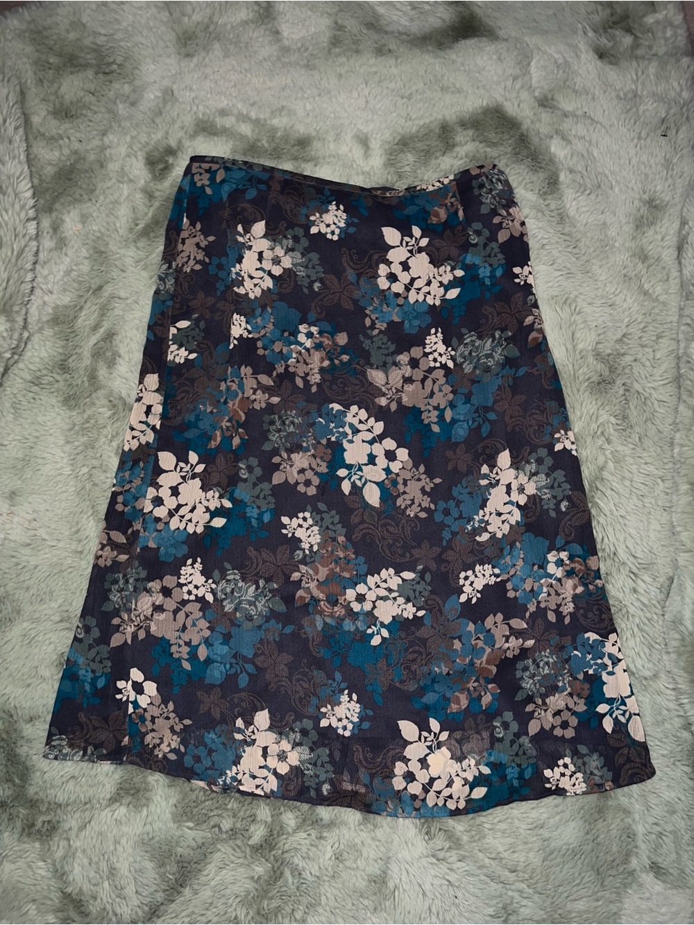 Covington Navy Floral A-Line Skirt with Teal and Beige Accents